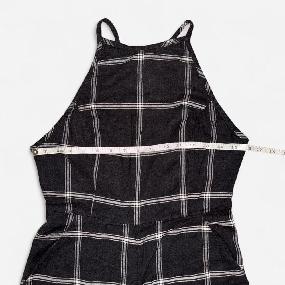 Urban Outfitters Black and White Plaid Linen High Neck Halter Jumpsuit Size US 4 - Picture 7 of 10